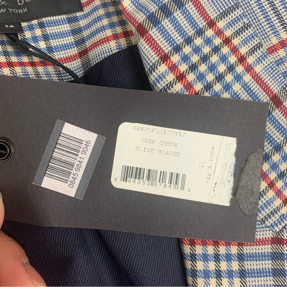 Rag & Bone women's size 14 Elsie gray check blazer new xl plaid suit blue busi - Picture 5 of 13